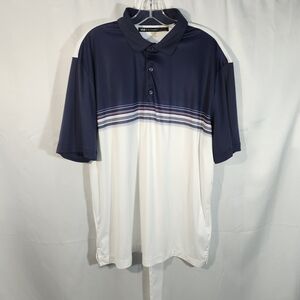 Greg Norman Collection Navy and White Striped Polo